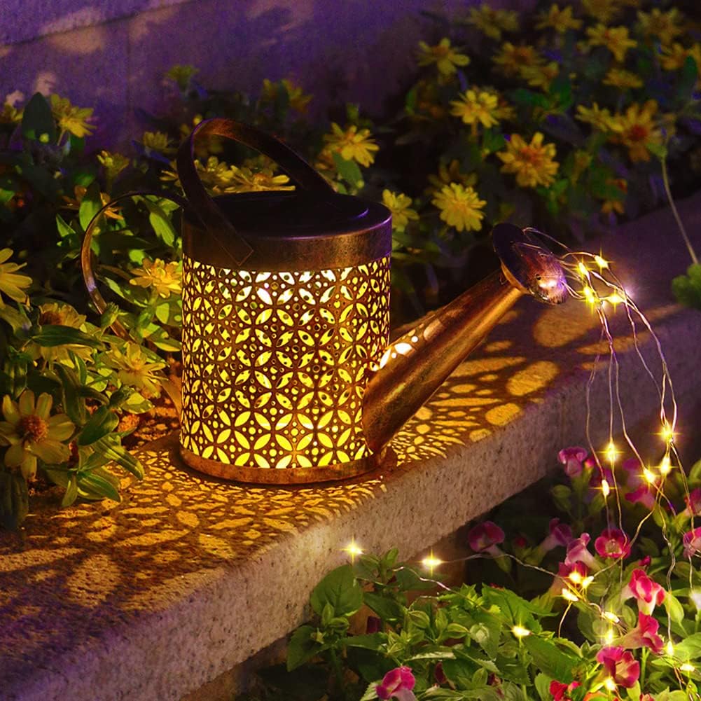 Twinkling Watering Can Garden Lamp with Hanging Lights - Solar Powered