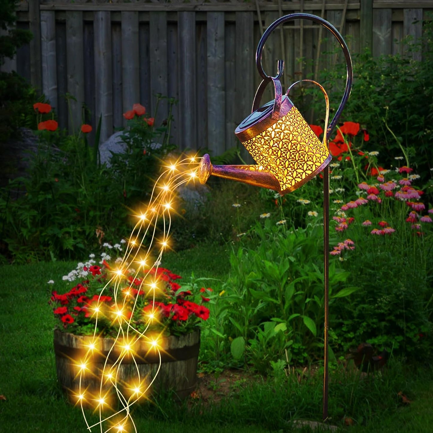 Twinkling Watering Can Garden Lamp with Hanging Lights - Solar Powered