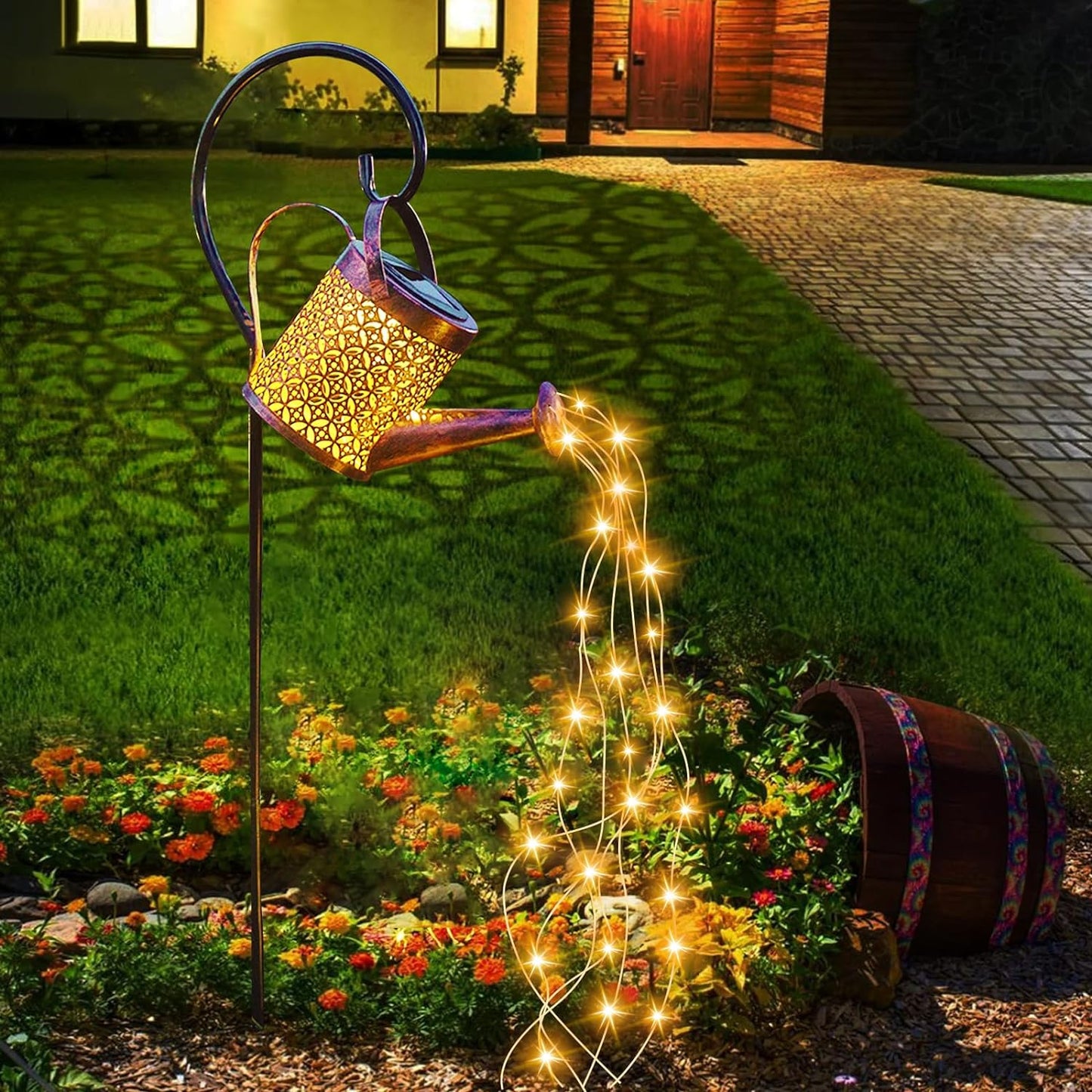 Twinkling Watering Can Garden Lamp with Hanging Lights - Solar Powered