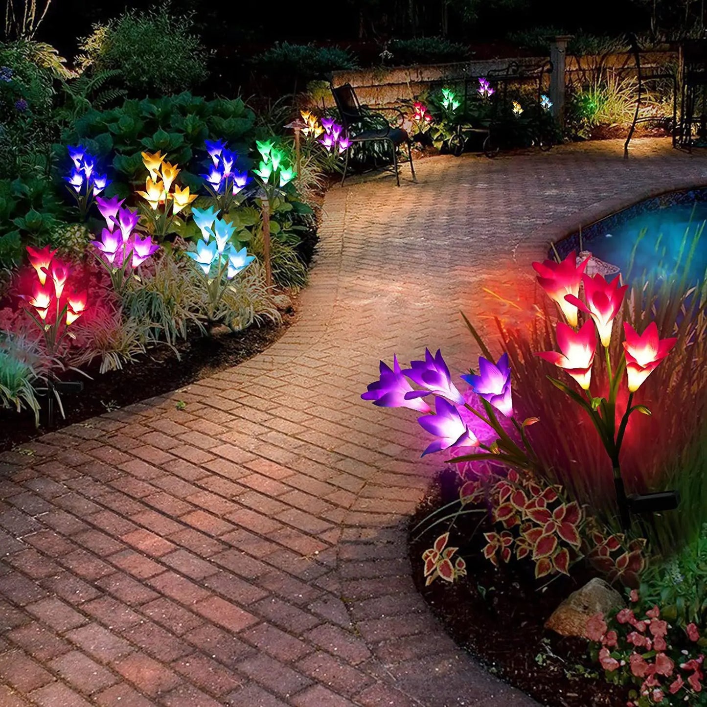 Colourful Lily Light - Solar-Powered LED Decorative Flower Lamp for Garden