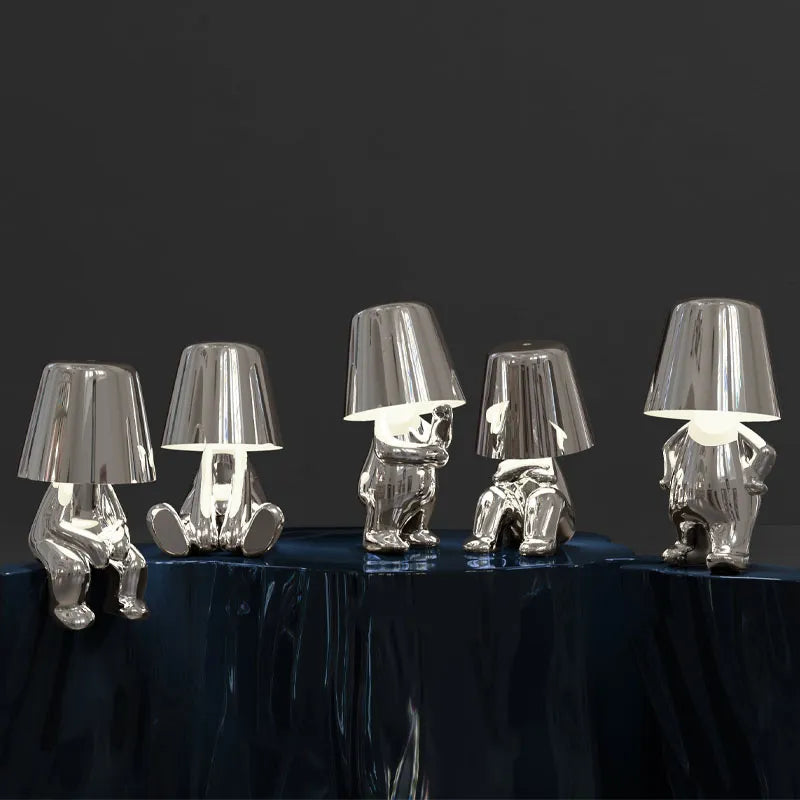 Thinker Lamp - Silver and Golden Man Night Light