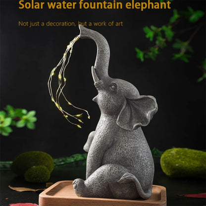 Garden Elephant Statue with Solar Powered LED String Lights