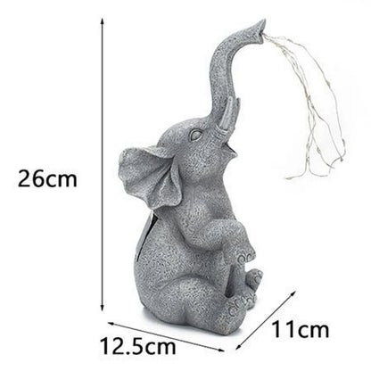 Garden Elephant Statue with Solar Powered LED String Lights