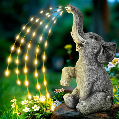 Garden Elephant Statue with Solar Powered LED String Lights