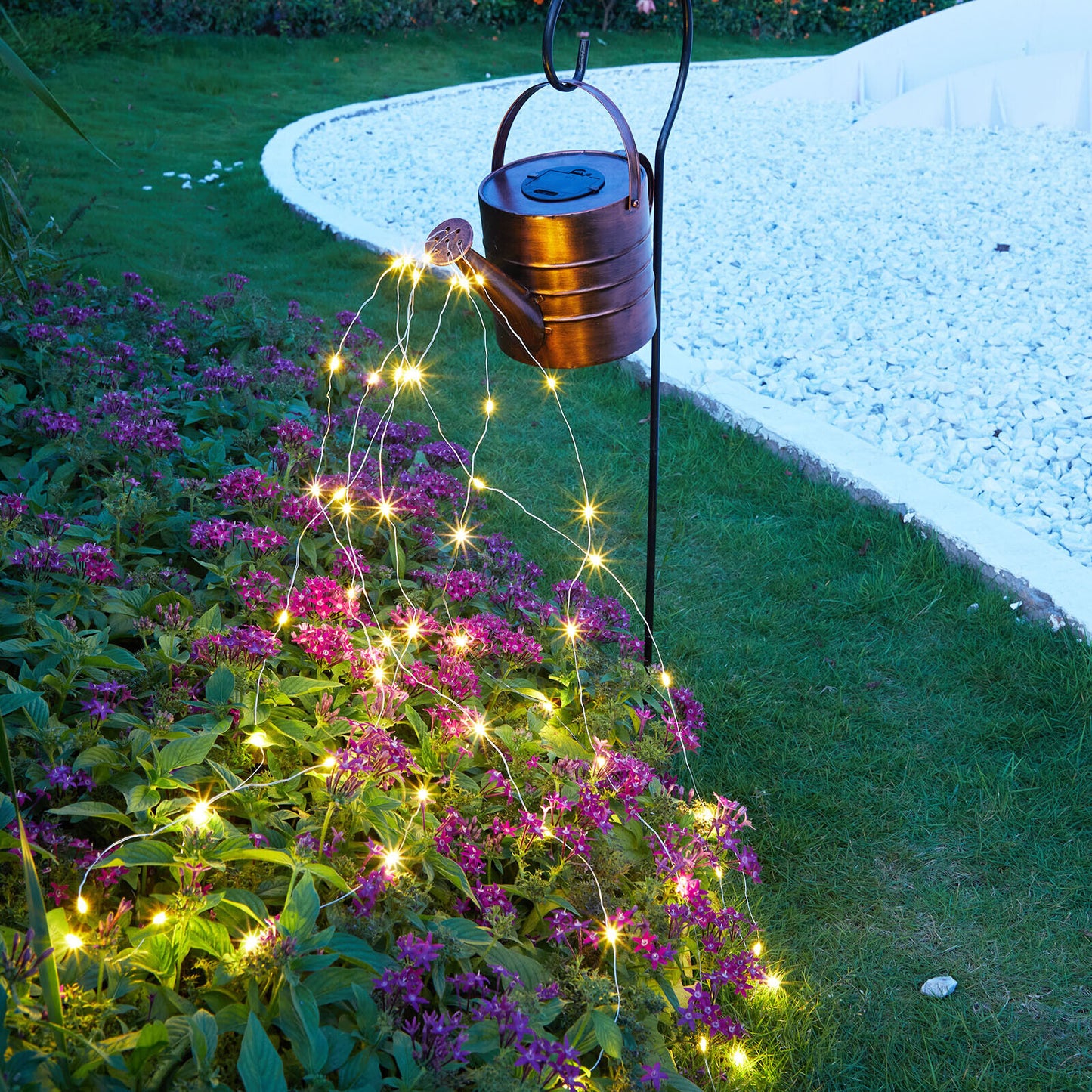 Twinkling Watering Can Garden Lamp with Hanging Lights - Solar Powered